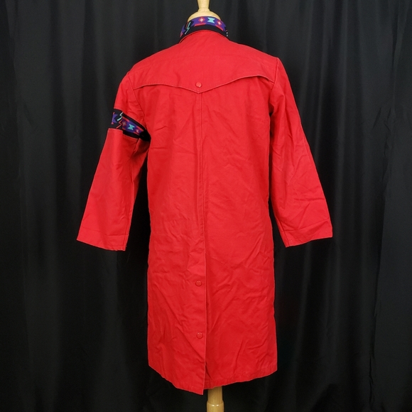 Vintage Made in USA David James Trench Coat with Tribal Accents Size Small - Picture 2 of 4